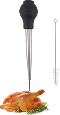 Stainless Steel Turkey Baster Food Grade High Temperature Resistant Silicone Oil Injector Marinades Ball Syringe Needle and Brush Easy to Clean