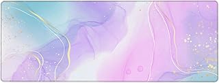 Watercolor Pink Marble Style Large Mouse Pad for Women Girls Desk, 31.5"x11.8" Beautiful Purple Violet Cyan Blue Desk Mat Extended Gaming Mousepad Computer Keyboard Laptop Pad for Office Home Decor