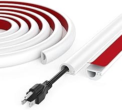 Cord Hider Wall for 1-2 Cables, 39" Self Adhesive Silicone Cord Covers for Wires On Wall, Flexible Wire Covers for Cords On Wall, Cable Cover Raceway for Home, Office, White (0.6" W x 0.47" H)