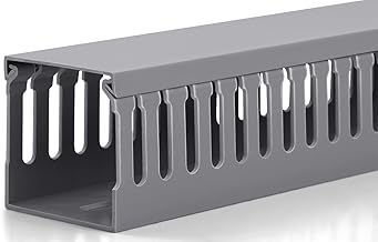 ZhiYo 2x2in Server Rack Cable Management Raceway, Cable Duct Kit, Electrically Safe PVC for Network Wire Management, Open Slot Cord Hider for Computer Under Desk, Grey