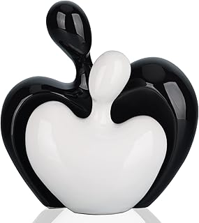 Ceramic Love Statue, Male and Female Couple embracing Sculpture, Black and White Home Decor, Wedding for Parents, Love Sign Figurines on The Shelf in The Living Room 2-Piece Set