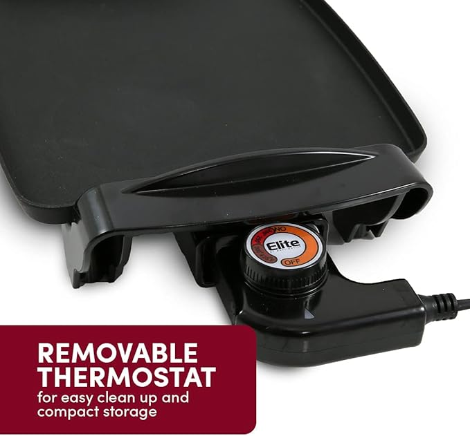 Elite Gourmet EGR2722A Electric 10.5" x 8.5" Griddle, Cool-touch Handles Non-Stick Surface, Removable/Adjustable Thermostat, Skid Free-Rubber Feet, Black