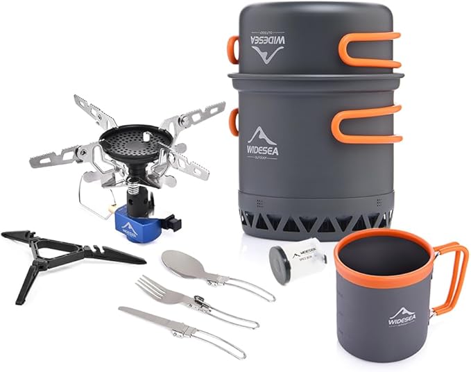 widesea 8PCS Camping Cookware Mess Kit Backpacking Outdoor Lightweight with Pot Pan Tableware