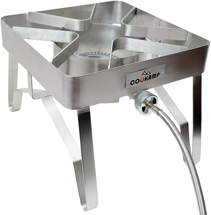 COOKAMP Stainless Steel High Pressure 1-Burner Outdoor Propane Gas Cooker with 0-20 PSI Adjustable Regulator and Steel Braided Hose (Stainless Steel-SA1300)