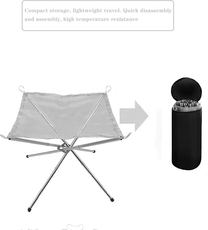 22 Inch Portable Outdoor Fire Pit with Carrying Bag,Foldable Stainless Steel Mesh Fireplace Wood Burning Collapsible Fireplace for Camping Outdoor Hiking BBQ Picnic