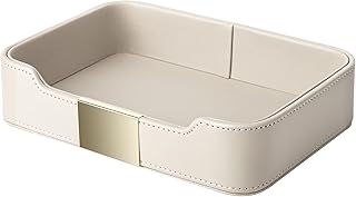 SANZIE Luxury Leather Tray Organizer Valet Tray Key Tray for Entryway Table Desktop Storage Catchall Tray Decorative Tray for Jewelry Keys Wallet Phone Watch (Metal Gilded, Grey)