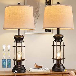 Reaketon Table Lamp Set of 2 with USB Ports, 28" Tall Farmhouse Table Lamp with 2 Nightlight Bulbs,Touch Control Table Lamps for Bedroom, Rustic Bedside Lamp for End Tables,Bulbs Included,Black