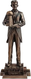 Veronese Design 12" Tall Nikola Tesla Holding a Model of Wardenclyffe Tower Statue Cold Cast Resin Antique Bronze Finish Sculpture