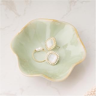 Mecaikru Ceramic Trinket Dish, Ring Tray, Decorative Jewelry Dish for Earrings Necklaces Watch Keys, for Women, White Green