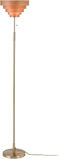 O'Bright Cascade Floor Lamp – Modern Wooden Layered Lampshade, E26 Socket, Pull Chain Switch, Metal Base, Standing Lamp for Living Room, Bedroom, Office, Antique Brass