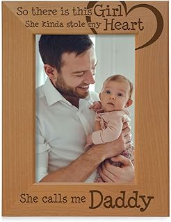 KATE POSH So there is this Girl, She kinda stole my heart, She calls me Daddy Natural Engraved Wood Photo Frame, Father Daughter Gifts, Father's Day, Best Dad Ever, New Baby, New Dad (5x7 Vertical)