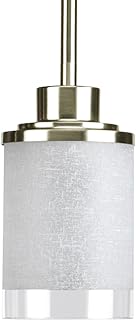Progress Lighting P5147-09 1-Light Mini-Pendant with White Linen Finished Glass Is Complemented with a Clear Edge Accent Strip, Brushed Nickel
