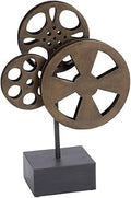 Deco 79 Metal Film Decorative Sculpture Reel Home Decor Statue with Elevated Block Base, Accent Figurine 11" x 5" x 16", Bronze
