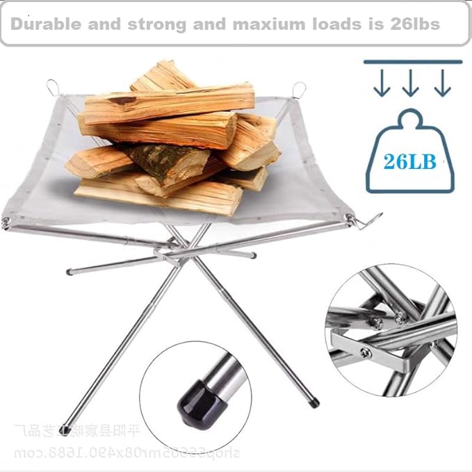 22 Inch Portable Outdoor Fire Pit with Carrying Bag,Foldable Stainless Steel Mesh Fireplace Wood Burning Collapsible Fireplace for Camping Outdoor Hiking BBQ Picnic