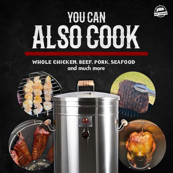 (30 Pound) 2-in-1 Smoker Barrel Vertical Grill - Premium 304 Stainless Steel - Barril Charcoal BBQ Thermometer & Ventilation - Cooking Accessories Meat Kit - Portable Outdoor, Camping - QUE ASADOR