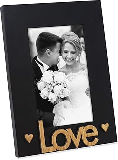Isaac Jacobs Black Wood Sentiments “Love” Picture Frame, 4x6 inch, Photo Gift for Loved Ones, Family, Display on Tabletop, Desk (Black, 4x6)