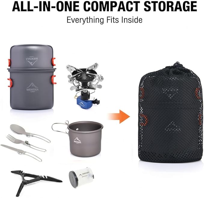 widesea 8PCS Camping Cookware Mess Kit Backpacking Outdoor Lightweight with Pot Pan Tableware