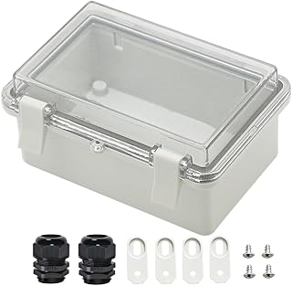 Zulkit Junction Box ABS Plastic Dustproof Waterproof IP65 Electrical Boxes Hinged Shell Outdoor Universal Project Enclosure Clear Cover with 2 Cable Glands 5.9 x 3.9 x 2.8 inch (150x100x70 mm)