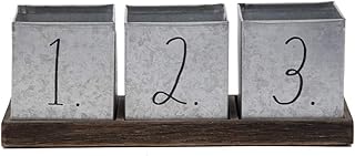 Rae Dunn Decorative Pencil Cup – Galvanized Steel Desktop Stationary Holder - 3 Compartment Organizer for Pens, Office, Home and Art Supplies - 1 2 3 Print by Designstyles