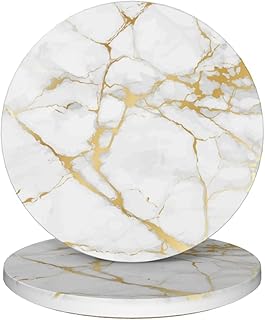 Coasters for Drinks Marble Cup Coasters Set of 2 Protection Coffee Table Living Room Office Home Decor (White)