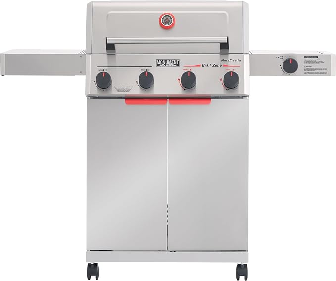 Monument Grills 4+1 Burner Stainless Steel 525 sq.in Propane Gas Grill, 49,000 BTU, Assembles in 30 Mins, Outdoor Mesa 2 Patio Grill with Broil Zone, Side Burner, Foldable Side Shelf, Mesa II 415BZ