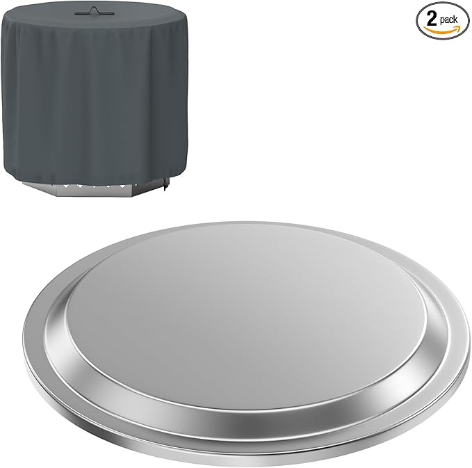 Fire Pit Lid with 600D Oxford Fabric Fire Pit Cover for Solo Stove Yukon 27'' Fire Pit,Stainless Steel Portable Firt Pit Accessories for Outdoor Fireplace and Camping,27 Inch