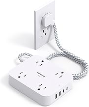 Surge Protector Power Strip, HANYCONY 5Ft Extension Cord with 4 USB Ports(2 USB C), 4 Widely Outlets Extender, Wall Mount, Desk Charging Station for Office Travel College Dorm Room Essentials