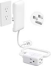 NUTICT Flat Extension Cord with 3 Outlets, 3FT Short Extension Cord Flat Wall Plug & Ultra-Thin Outlet Cover, 900J Surge Protection, 13A/1625W, ETL Listed, White Outlet Extender for Kitchen Bathroom