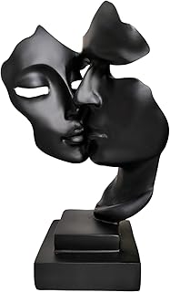 Couples Kiss Sculpture,Black Thinker Resin Statue Ornaments,Silence is Gold Abstract Art Figurine,Abstract Style Sculptures,Living Room Desk Decorations,Bookshelf Decorative Objects