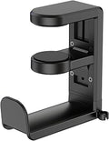 EURPMASK Rotating Headphone Stand - PC Gaming Headset Holder, Adjustable Clamp-on Under Desk Hanger With 360 Degree Swivel & Cable Clip Organizer - Black