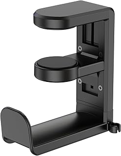 EURPMASK Rotating Headphone Stand - PC Gaming Headset Holder, Adjustable Clamp-on Under Desk Hanger With 360 Degree Swivel & Cable Clip Organizer - Black