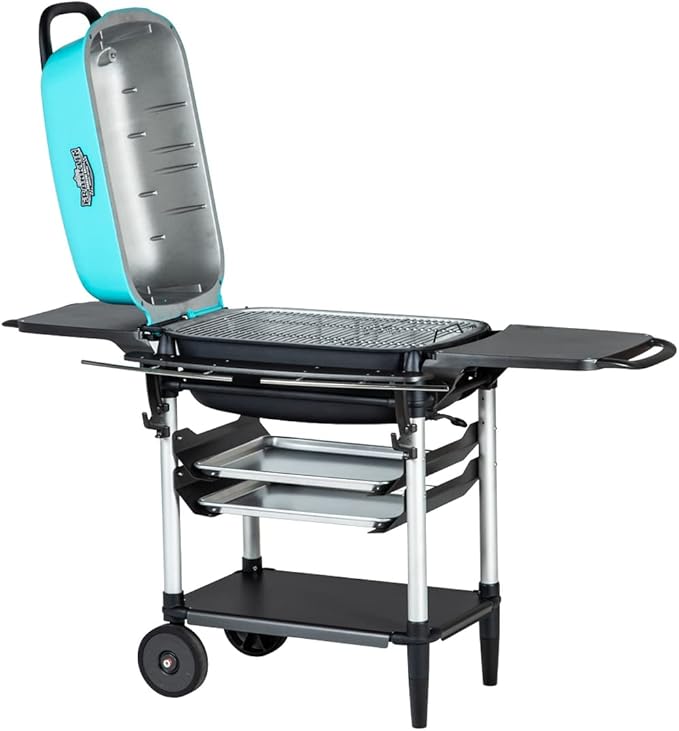 PK Grills Portable Charcoal BBQ Grill and Smoker, Cast Aluminum Outdoor Kitchen Barbecue Grill for Camping, Backyard Grilling, Park, Tailgating, Teal, New Original PK Aaron Franklin Addition