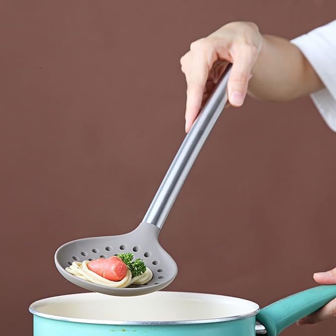 Berglander Skimmer, Non-stick Silicone Strainer, Kitchen Cooking Skimmers For Non-Stick Cookware, Dishwasher Safe, Easy to Clean