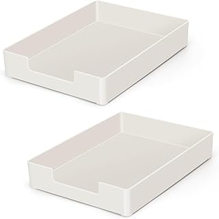 Paper Tray, Letter Tray, 2-Pack Desk Tray Organizer, Plastic A4 Letter-Size Printer Paper Holder, Rectangular Desktop Stackable File Mail Document Storage Container for Office Supplies School Home
