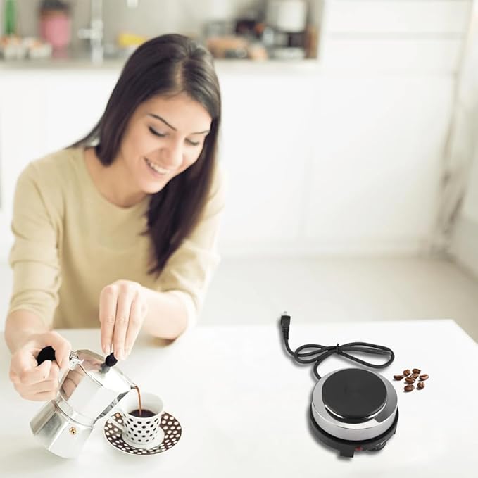 Tiiyee Small Hot Plate Mini Hot Plate, 500W Hot Plate Electric Moka Pot 110V Single Burner Portable Stove Cooktop Coffee Heater Water Heat Adjustable Temperature for RV Dorm Outdoor Camping Kitchen