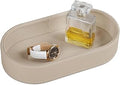 Oval Desk Valet Tray, PU Leather Perfume Dish Bowl for Keys Wallet Watch, Decorative Trinket Vanity Jewelry Tray, Entryway Nightstand Organizer Women Men (Beige)