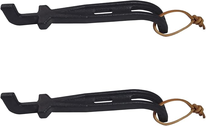 DELSbbq 2 Pack Grill Grate Lifter, Cast Iron Cooking Grid Lifter, Barbecue Universal Grate Lifter Tool for Most Charcoal Grills and Gas Grills, Grate Hook, Grate Handle