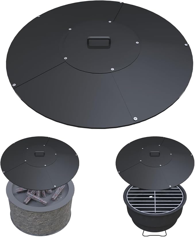 28" Round Fire Pit Lid Fits for Bonfire Pits up to 26", Metal Cover with Handle, All-Weather Resistance Outdoor Firepit Accessory, Smokeless Fire Pit Cover for Fire Tables