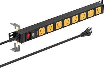 CRST 8-Outlet Heavy Duty Power Strip Surge Protector (2100 Joules), Mountable Metal Long Power Bar with 6FT 14AWG Extension Cord, 15A Circuit Breaker, ETL Listed for Garage, Workshop, Office...
