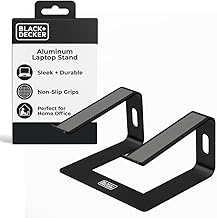 BLACK+DECKER Laptop Stand for Computer Desk, Ergonomic Laptop Stand for Desk, Lap top Riser Compatible with MacBook Notebook, Lap top Holder, Durable Aluminum Computer Riser Accessories, Black
