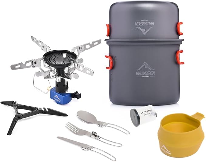widesea 8PCS Camping Cookware Mess Kit Backpacking Outdoor Lightweight with Pot Pan Tableware