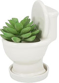 Gemseek Cute Toilet Bowl Succulent Planter Pot with Drainage Tray, White Ceramic Cactus Flower Container, Small Funny Indoor Air Plants Holder