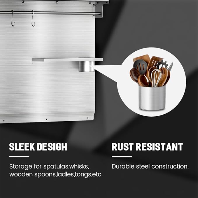 30"x30" Stainless Steel Stove Backsplash – Range Backsplash with Shelf & Knife Holder – Kitchen Wall Splash Guard with Pre-Drilled for Easy Installation & Easy Clean