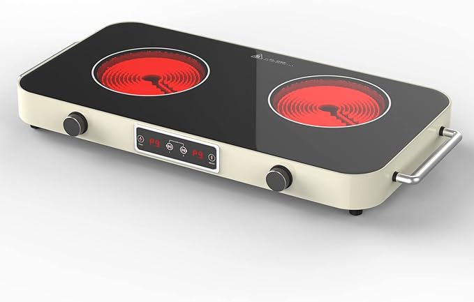 ANHANE 2200W Electric Cooktop 2 Burners: 12 Inch Portable Hot Plate Electric Stove Top - 110V/120V Double Burner Countertop with Timer, Knob Control, 9 Heating Levels, for All Cookware
