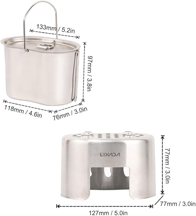 Lixada Camping Cookware Stainless Steel Canteen Cup Hanging Pot with Wood Stove Set for Outdoor Survival Backpacking Hiking Picnic