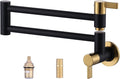 Pot Filler Faucet Black and Gold, ARCORA Modern Pot Filler Wall Mount 2 Handle with Double Joint Swing Arms Brass Stove Faucet