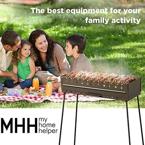 Charcoal Grill for 12 Skewers - Portable BBQ Mangal - Foldable Metal Grill for Shashlik, Kebab, Picnic, Outdoor Cooking (Skewers Not Included)
