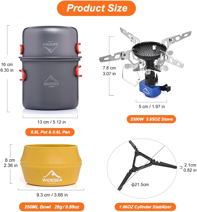 widesea 8PCS Camping Cookware Mess Kit Backpacking Outdoor Lightweight with Pot Pan Tableware