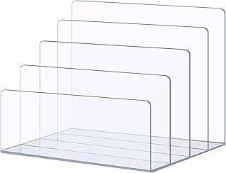 Sooyee File Organizer for Desk, Mail Organizer Countertop,4-Section File Holder for Home Office,Book Organizer,Acrylic Desk Organizer for Letter, Document, Notebook, Binder, Purse, Palette,Clear