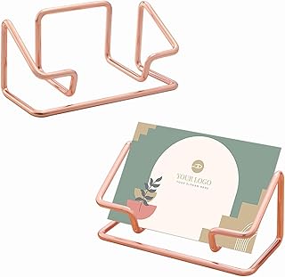 2 Pack Minimalist Metal Business Card Holder, Simple Wire Frame Desktop Organizer for Name Cards, Place Cards and QR Codes, Affordable Elegant Display for Office, Wedding and Home Decor(Rose Gold)